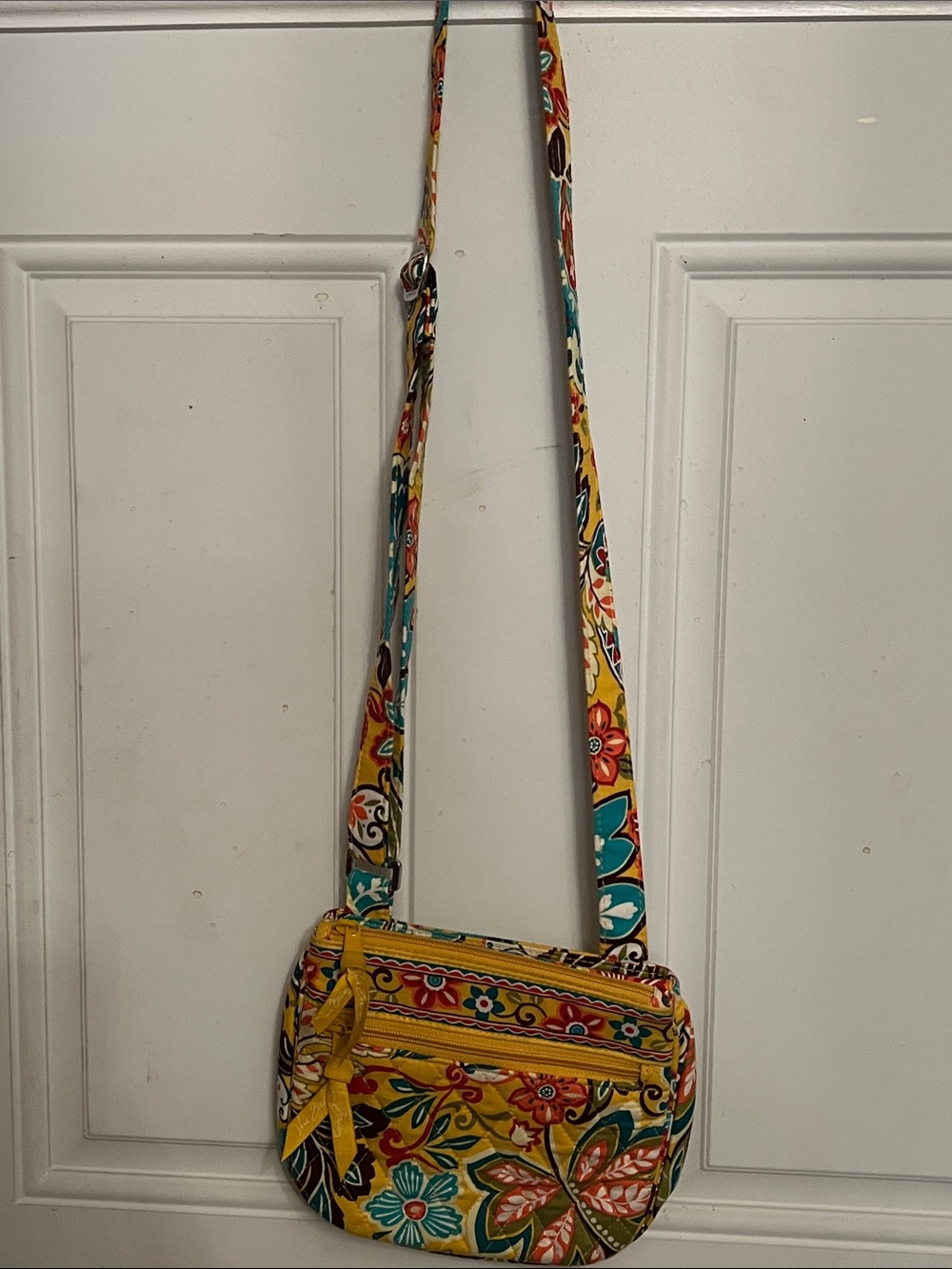 Vera Bradley Yellow Floral Crossbody with Teal Accents